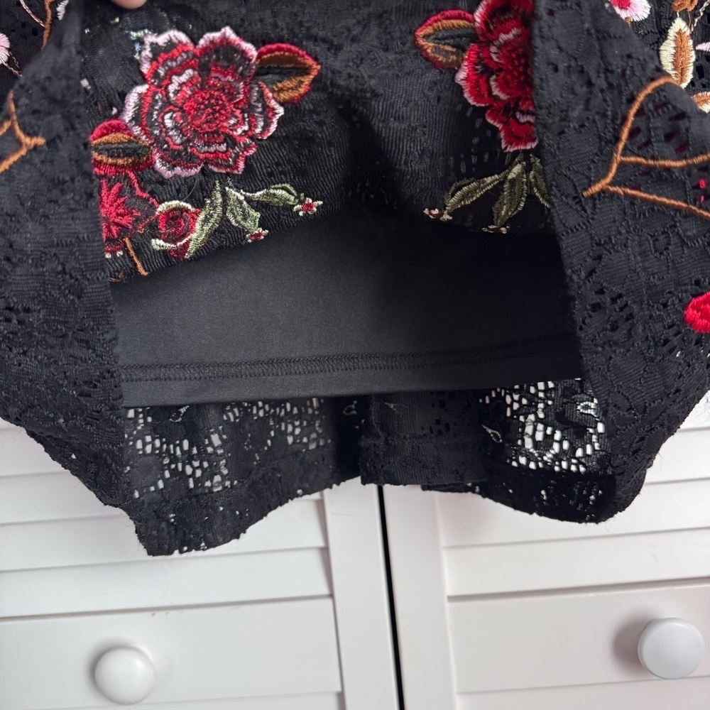 Desigual Vermond Lace Dress Floral Embroidery Bell Sleeve Black Size 40 Medium - Picture 10 of 14